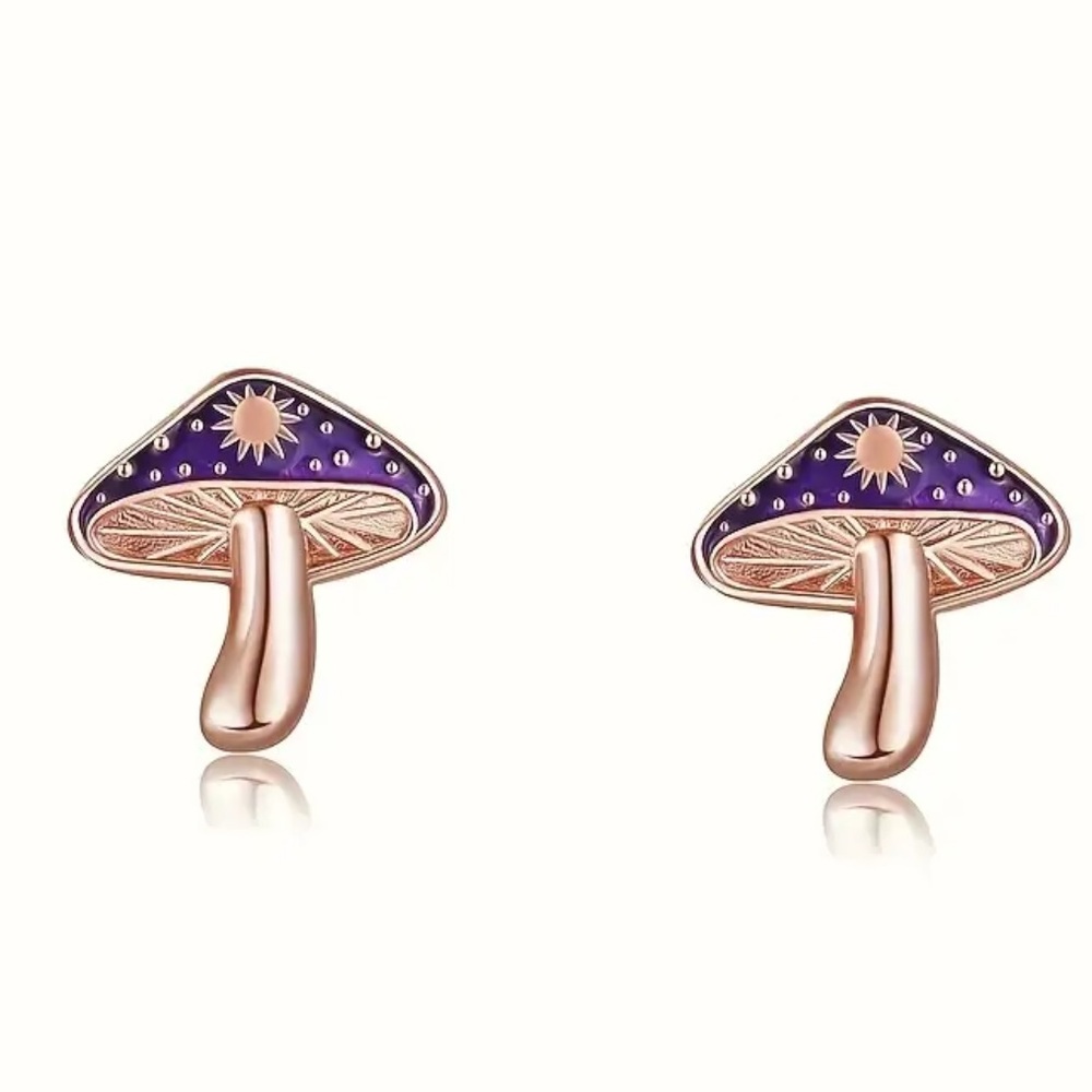 Enchanted Mushroom Stud Earrings - Purple & Rose Gold